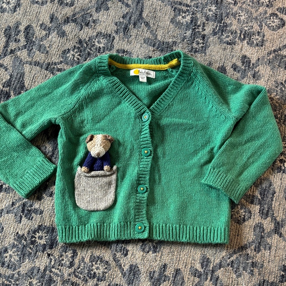 Boden cardigan with 3D dog in pocket 18-24mo